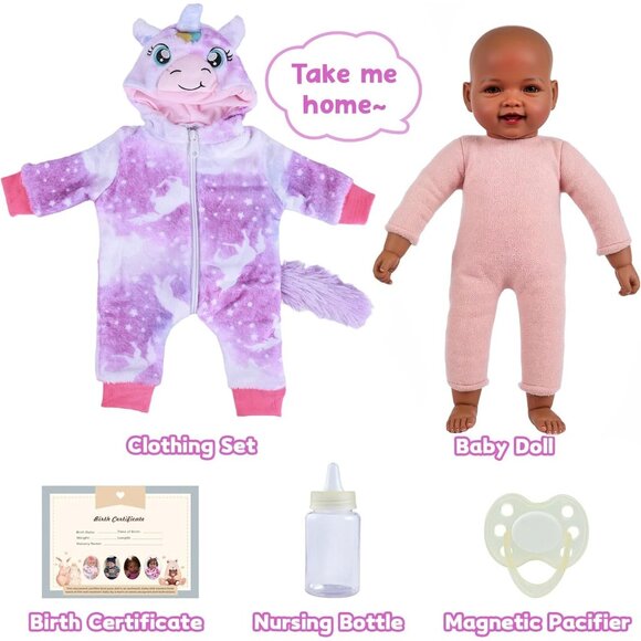 🆕17In Realistic Newborn Black Girl Baby Dolls with Clothes and Accessories - Picture 5 of 8